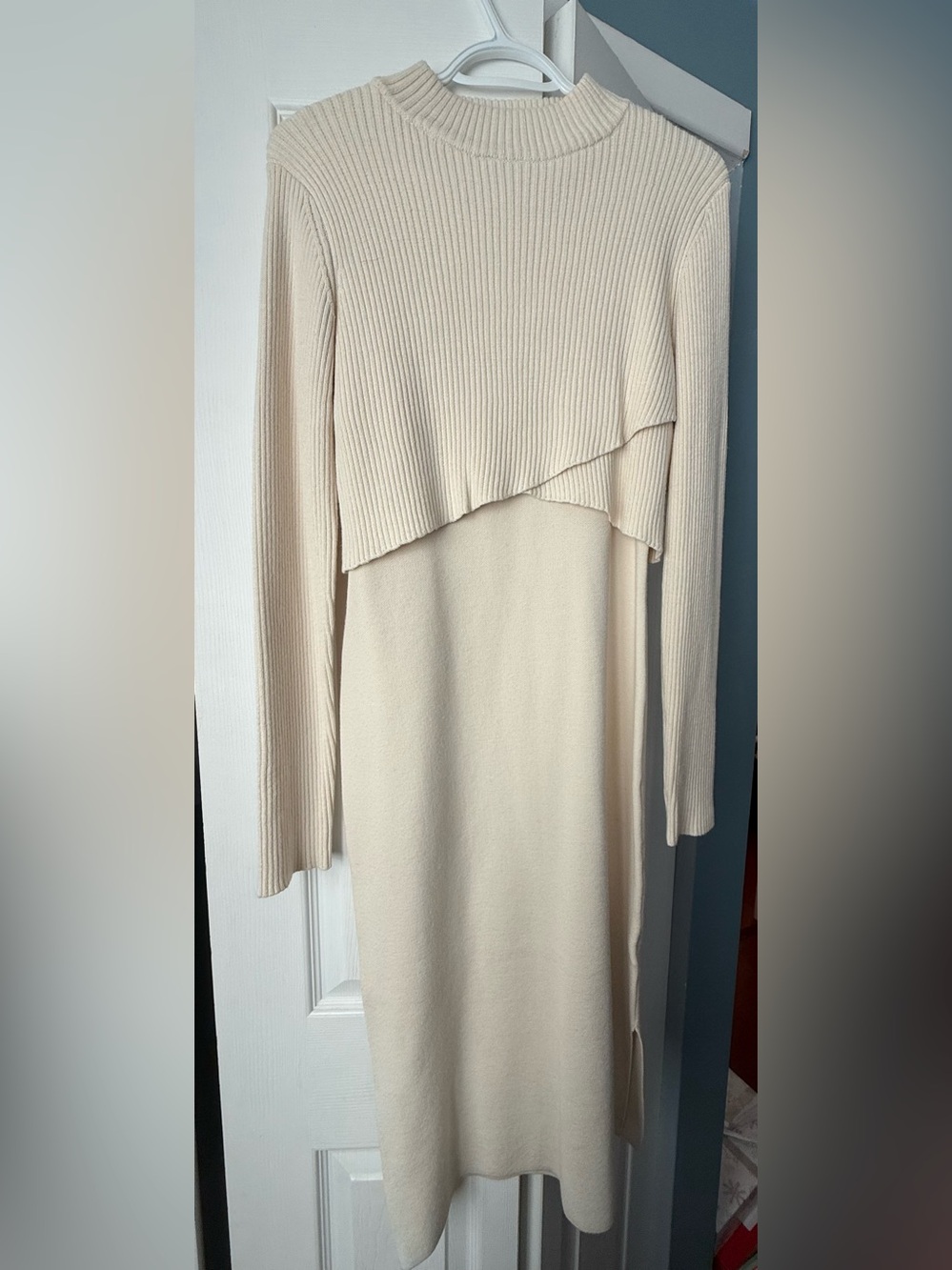 Joie Cream Layered Knit Long Sleeve Dress